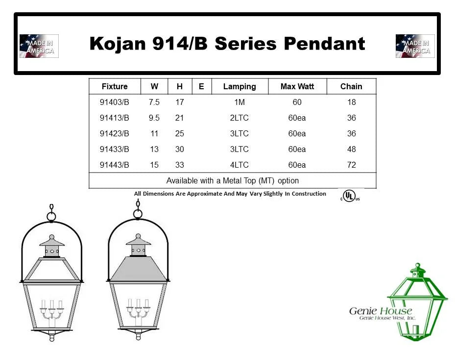 Kojan Outdoor Hanging Lantern 91423B with Bail