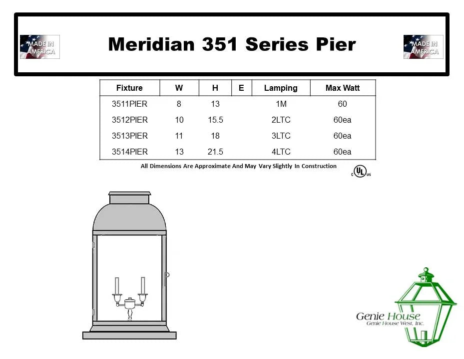 Meridian Outdoor Extra-Large PIER MOUNTED Lantern 3514PIER