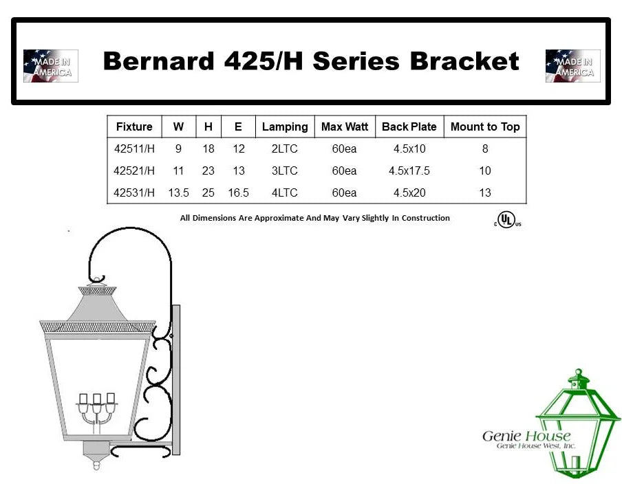 Bernard Outdoor Wall Lantern 42531H With Top Scroll