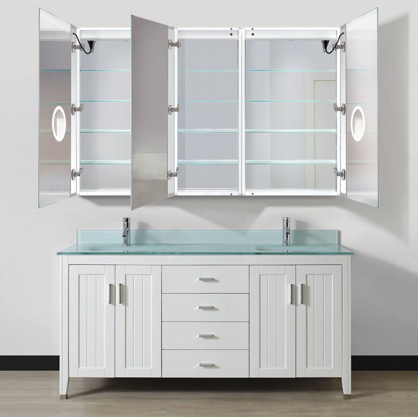 SVANGE 66 X 42 LED Lighted Mirror Medicine Cabinet, Defogger included, 3 Door Options