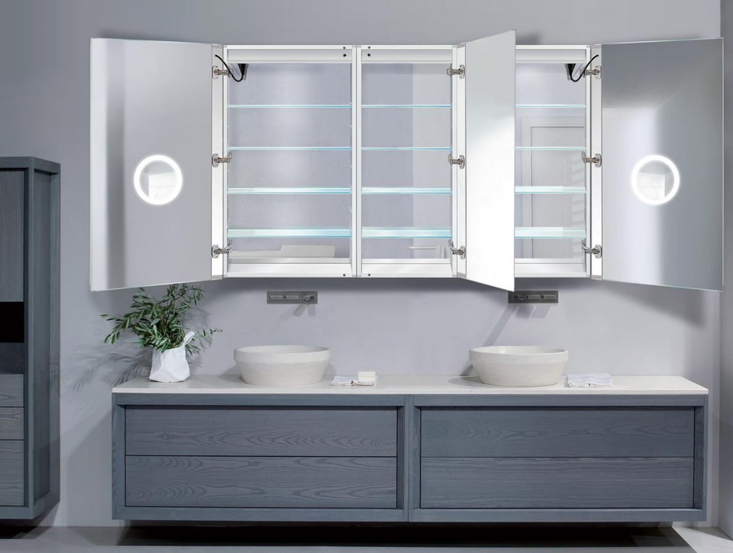 SVANGE 66 X 42 LED Lighted Mirror Medicine Cabinet, Defogger included, 3 Door Options