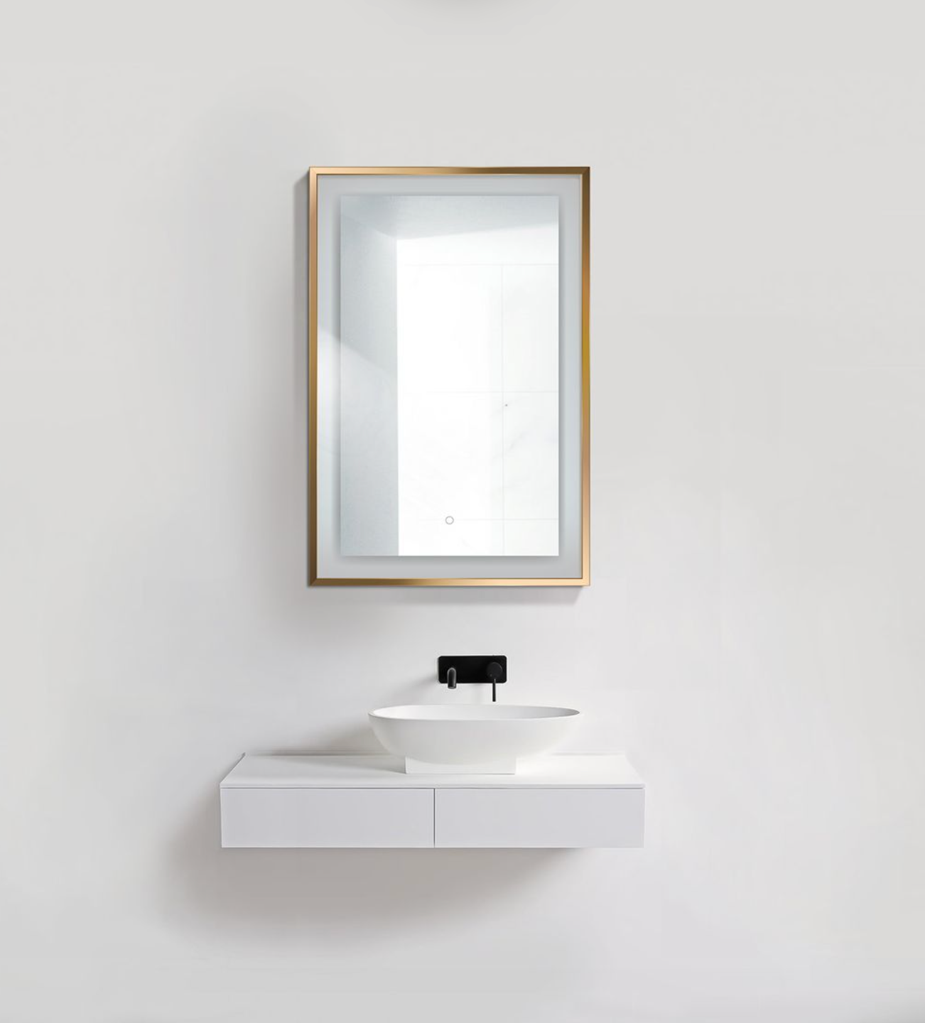 SOHO 24 X 36 Bathroom LED Mirror comes in Gold and Black Finishes