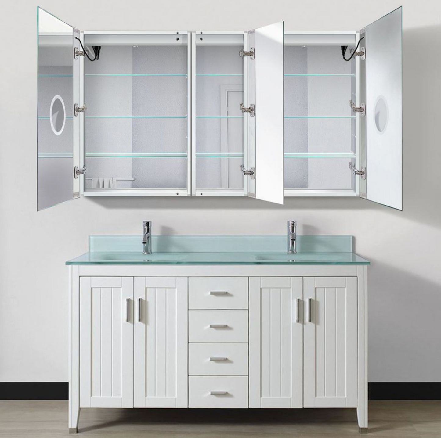 SVANGE 60 X 36 LED Lighted Mirror Medicine Cabinet, Defogger included, 3 Door Options