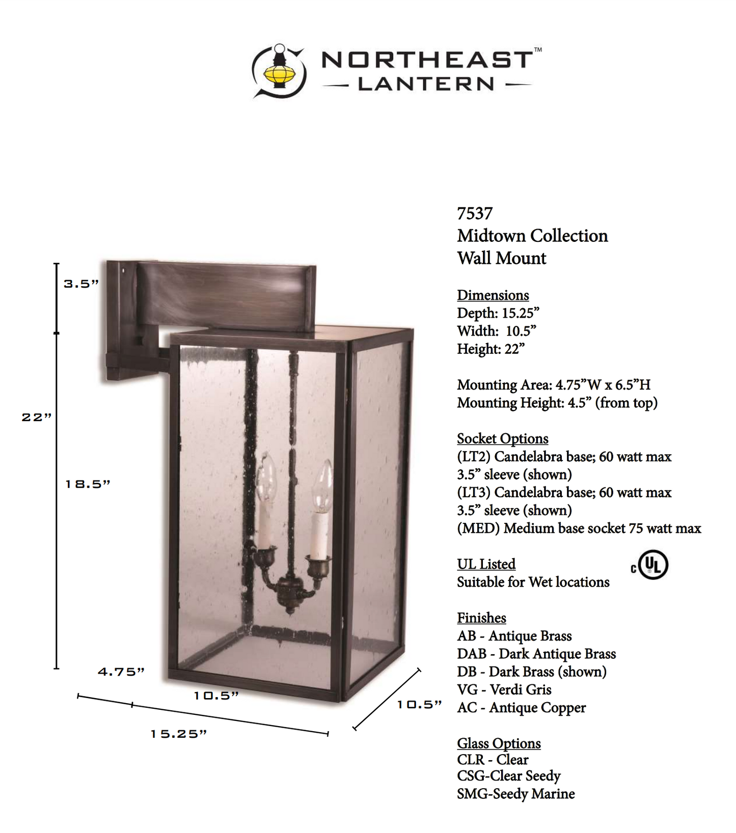 Midtown Large Bracket Outdoor Wall Lantern 7537