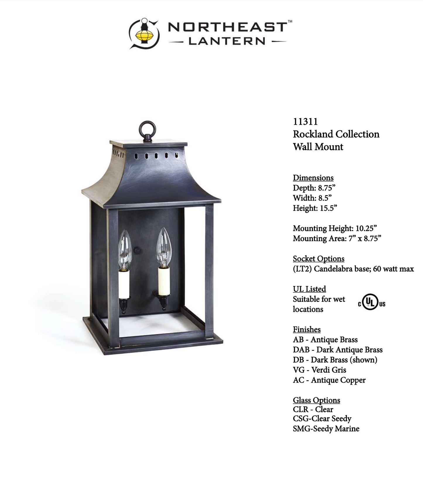 Rockland Small Wall Lantern 11311