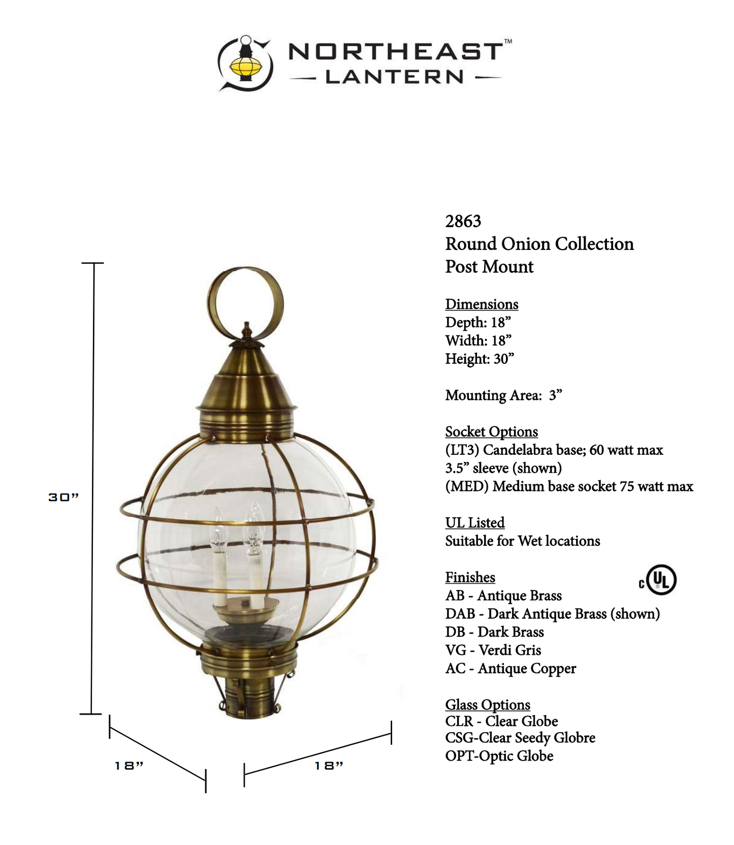 Round Onion Outdoor Post Lantern 2863