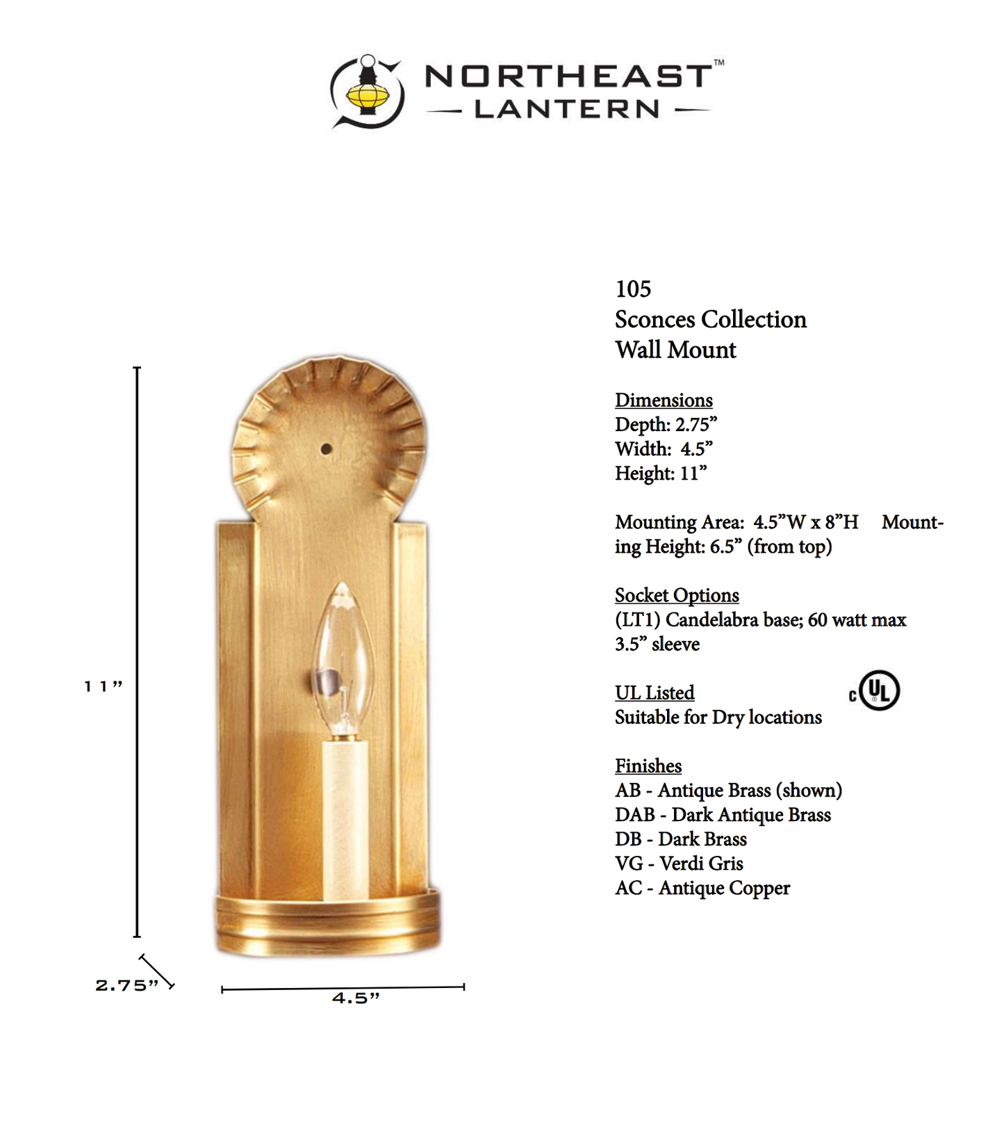 Crimp Top Wall Sconce 105