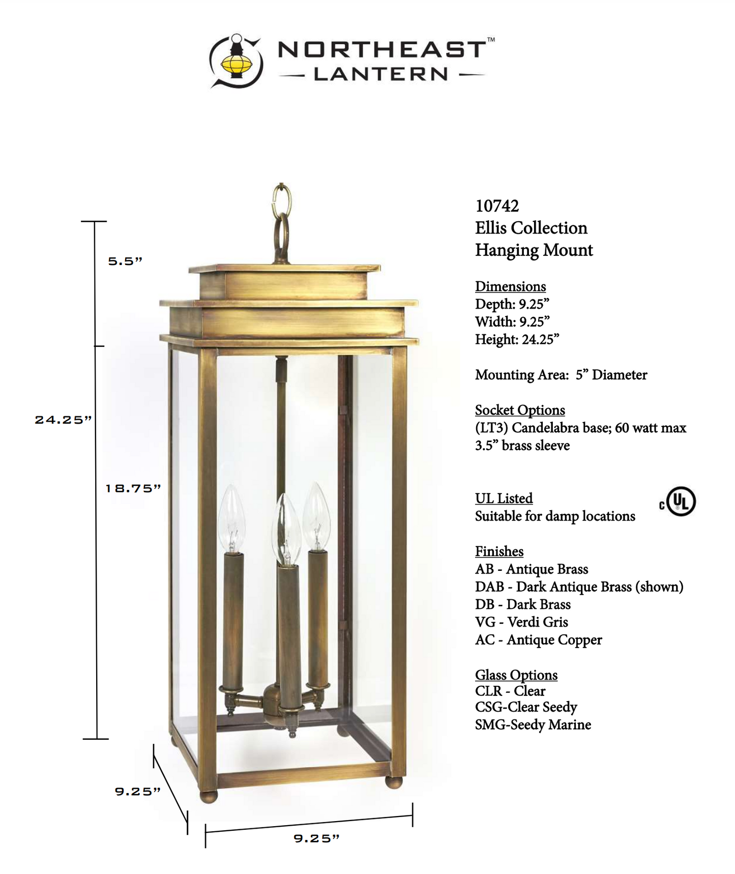 Ellis Large Outdoor Hanging Lantern 10742