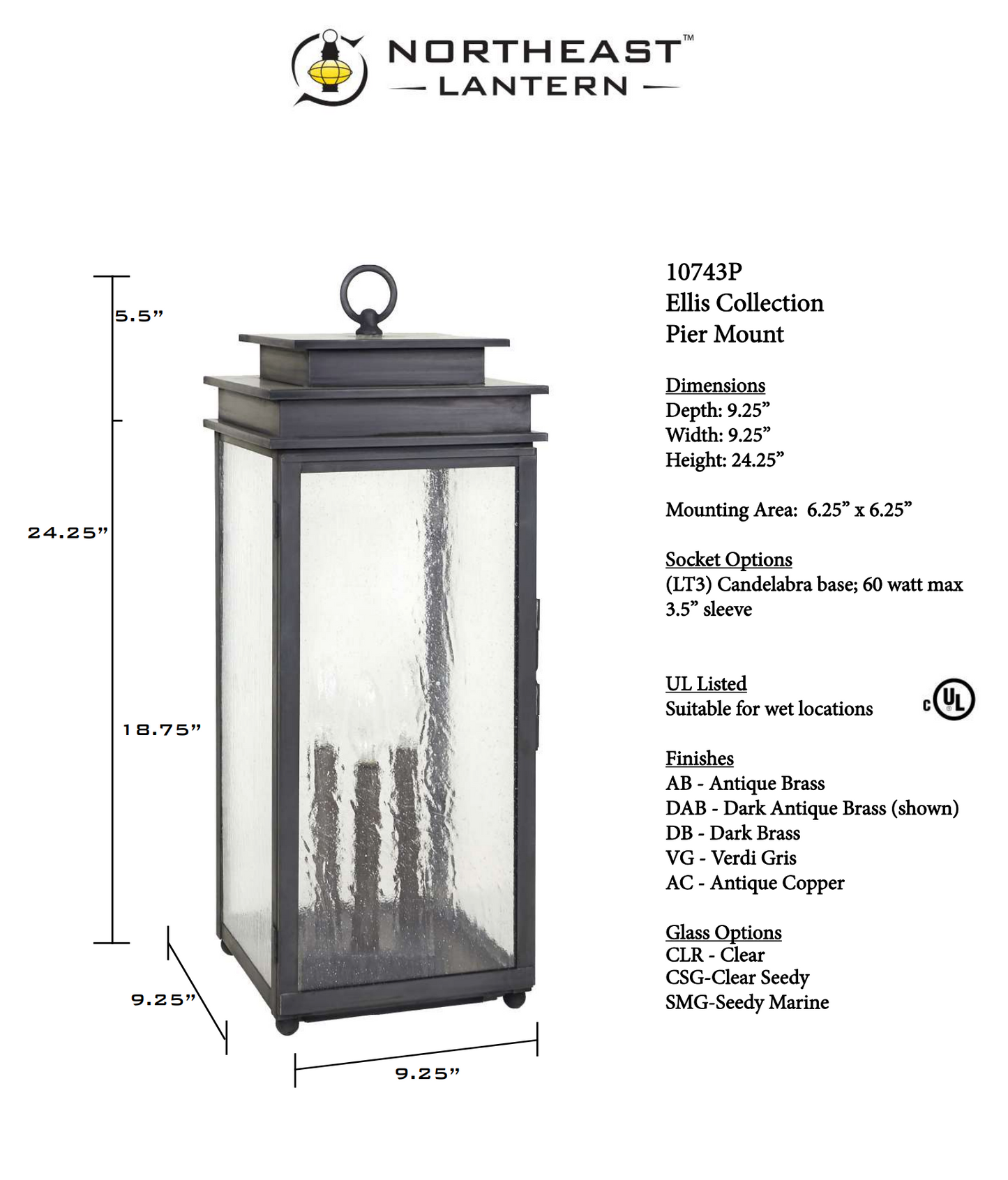 Ellis Large Pier Mount Lantern 10743P