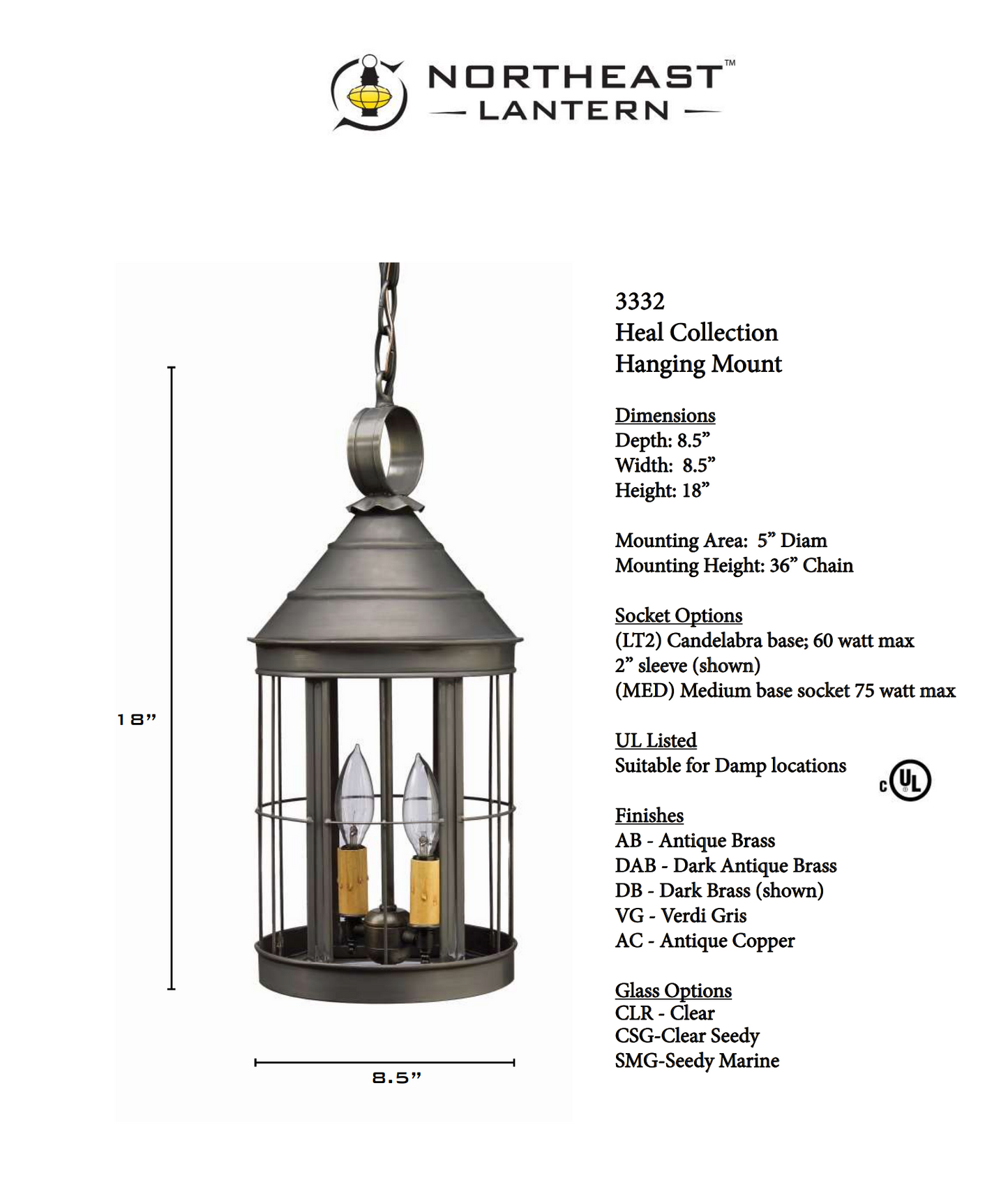 Heal Cone Top Outdoor Haning Lantern with Open Bottom 3332