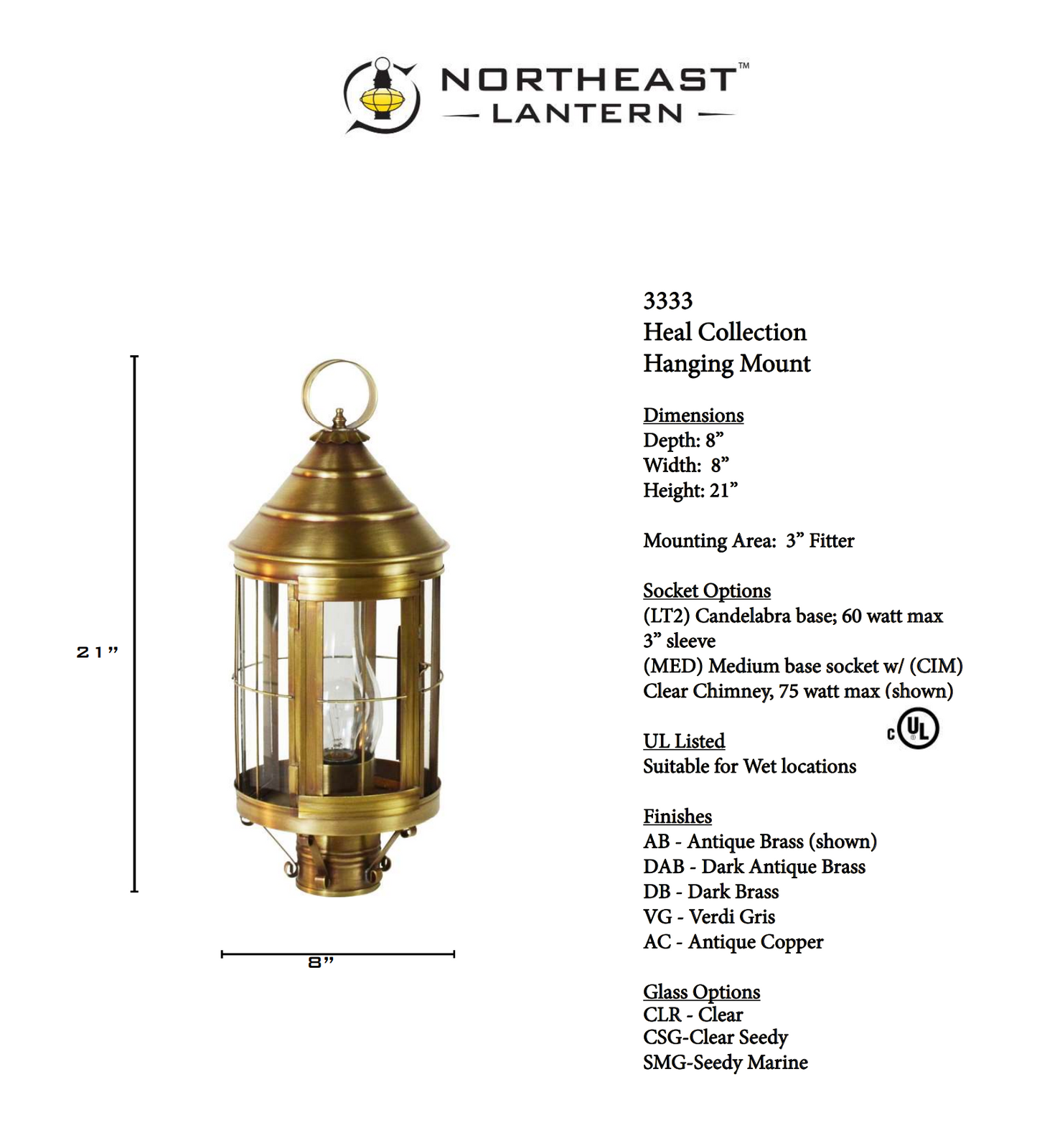 Heal Cone Top Outdoor Post Lantern 3333