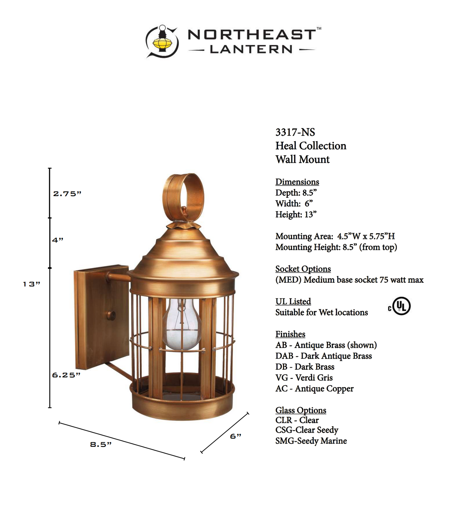 Heal Cone Top Outdoor Wall Lantern with Open Bottom 3317