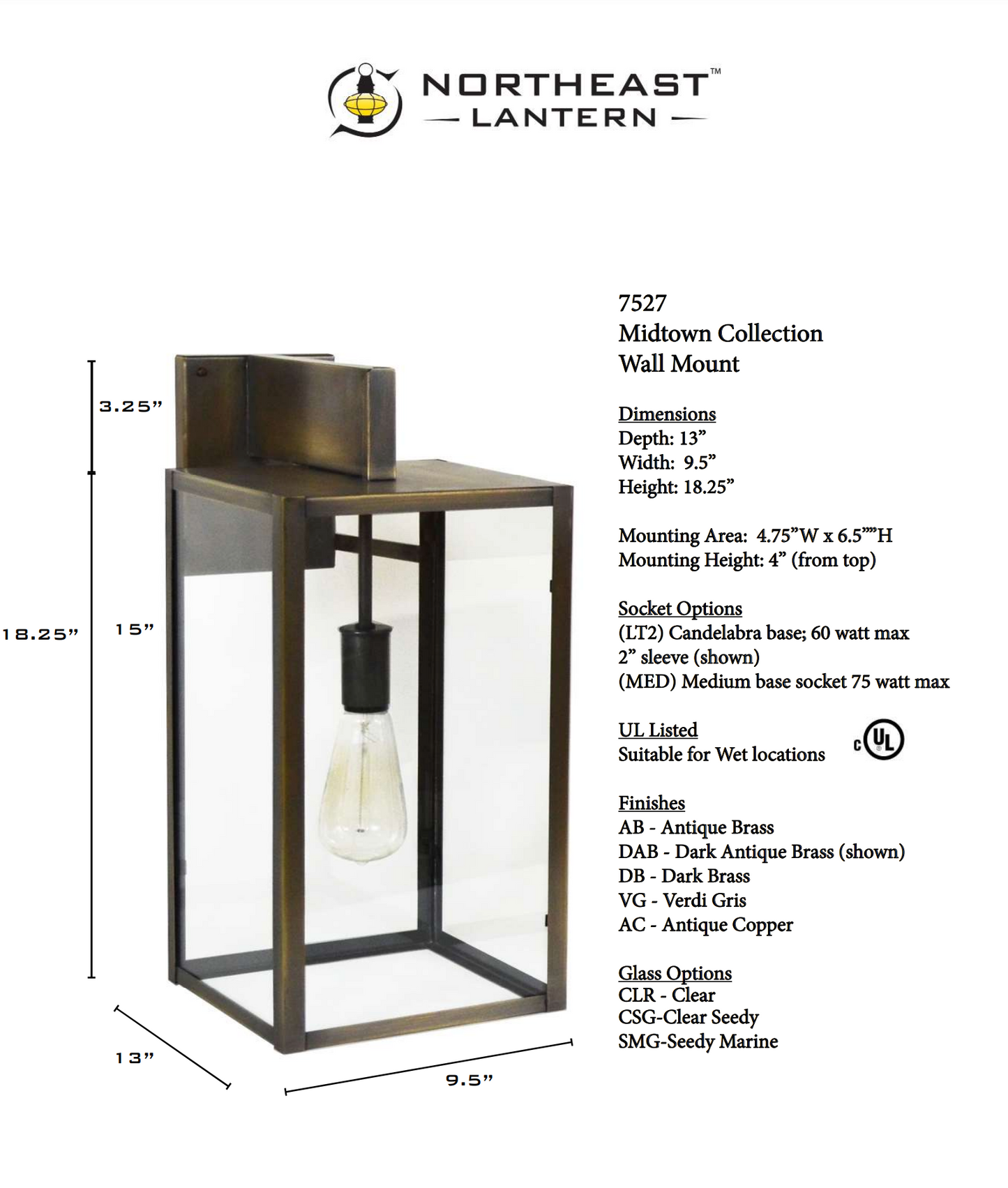 Midtown Medium Bracket Outdoor Wall Lantern 7527