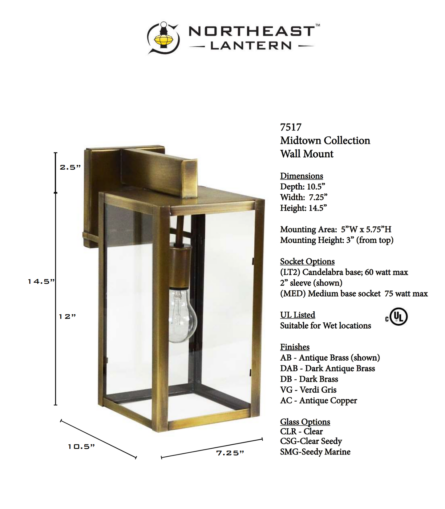 Midtown Small Bracket Outdoor Wall Lantern 7517