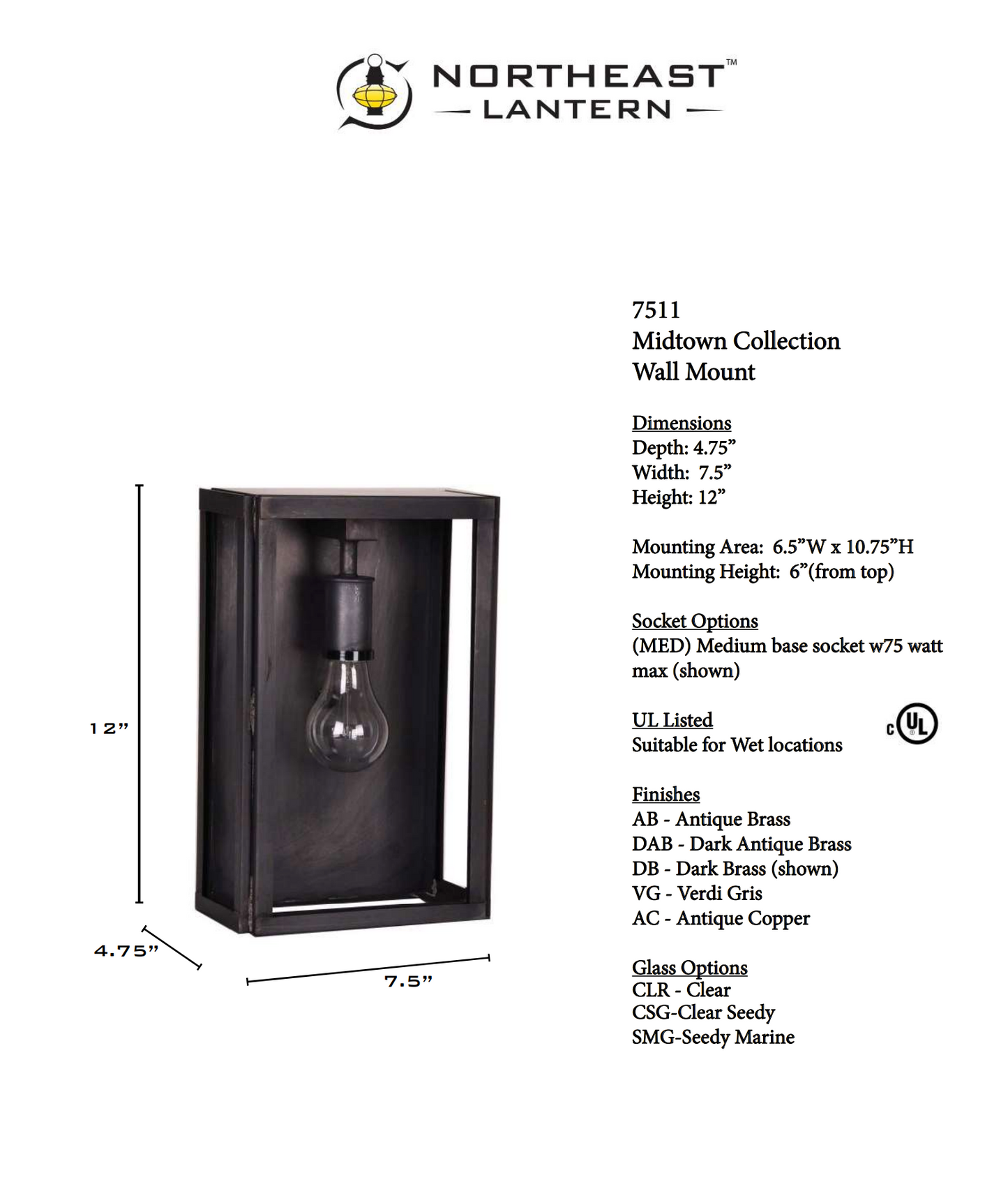 Midtown Small Outdoor Wall Lantern 7511