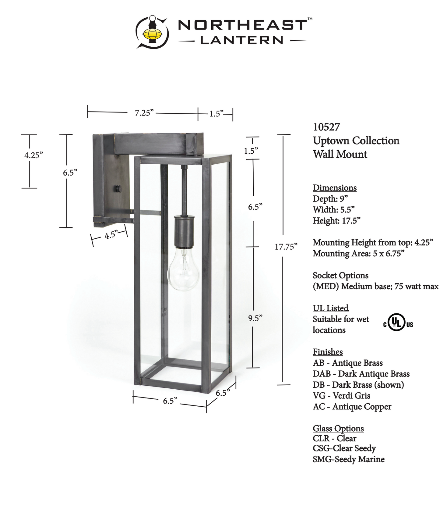 Uptown Medium Outdoor Wall Lantern 10527 Quickship