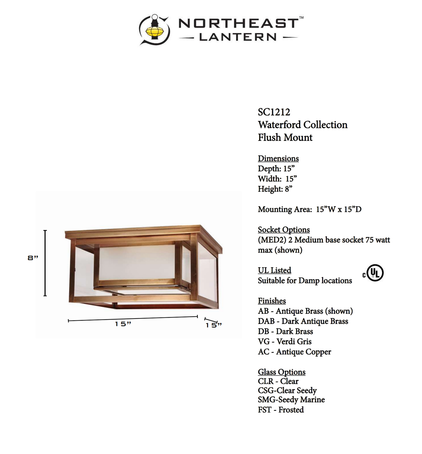 Waterford Square Wall Inside Square Outdoor Flush Mount SC1212