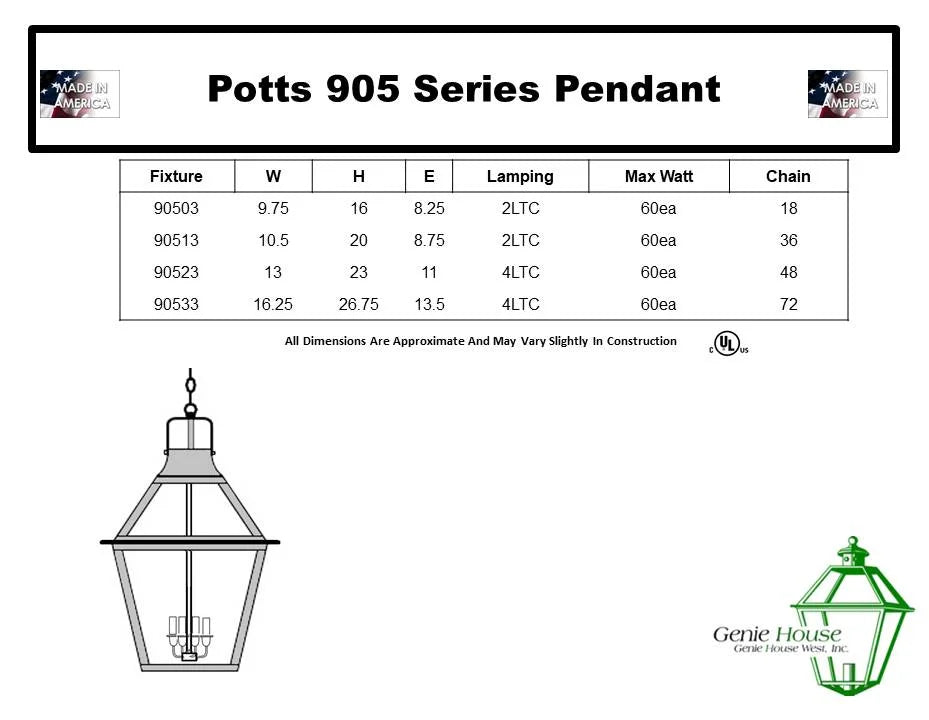 Potts Outdoor Hanging Lantern 90503