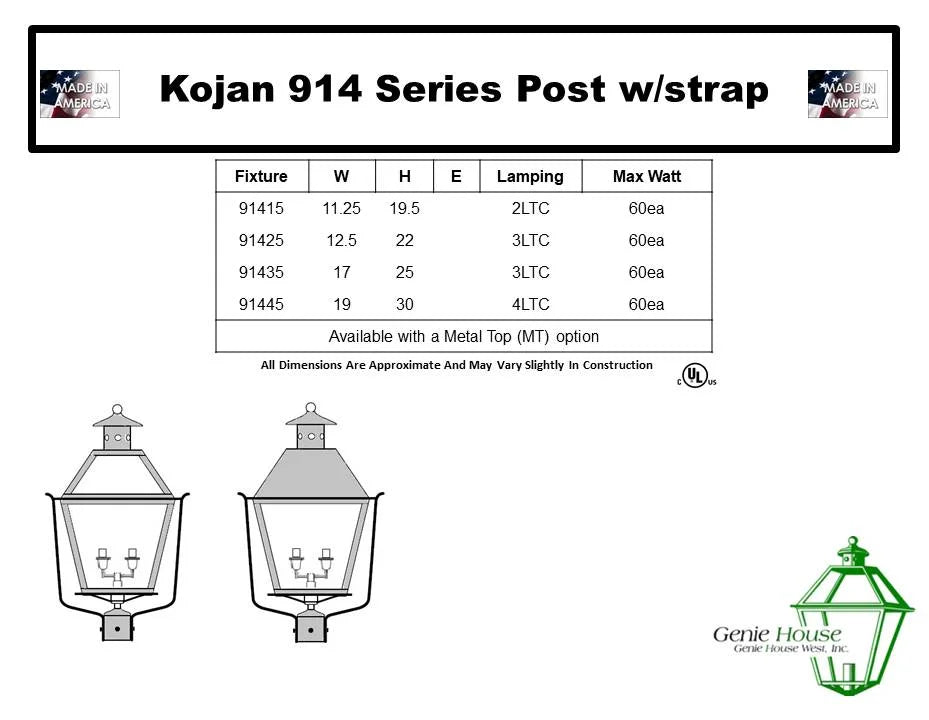 Kojan Outdoor Post Lantern 91435 with Side Straps