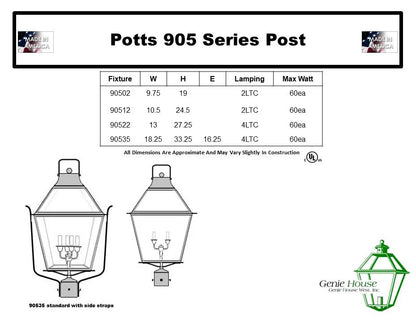 Potts Outdoor Post Lantern 90535 with Side Straps