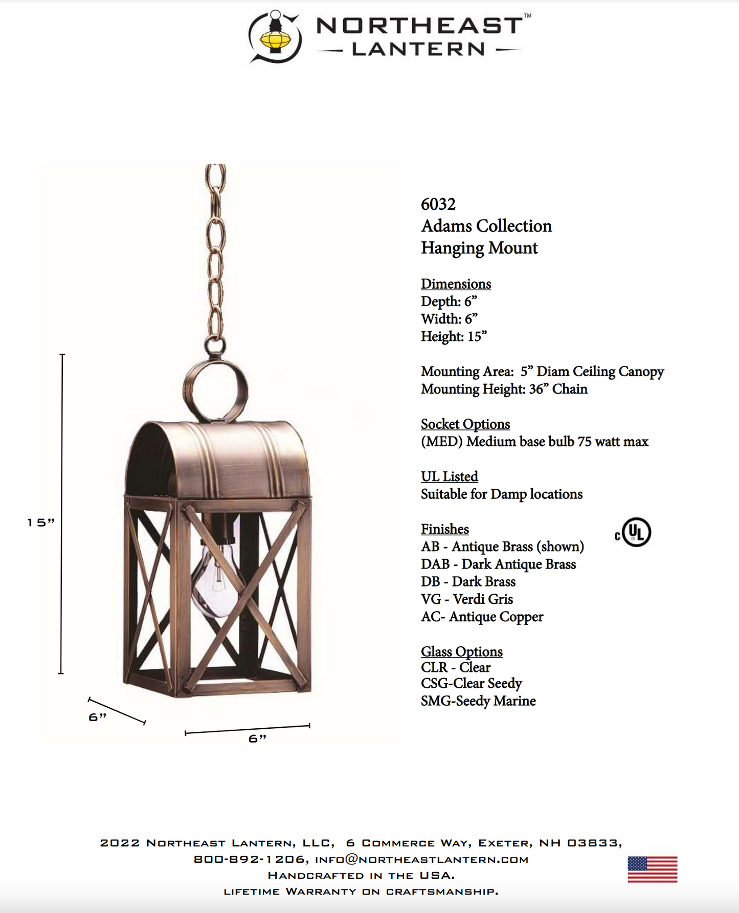 Adams Culvert Top H Bars Outdoor Hanging Lantern 6132