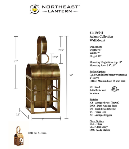 Adams Culvert Top H Bars Outdoor Wall Lantern 6141