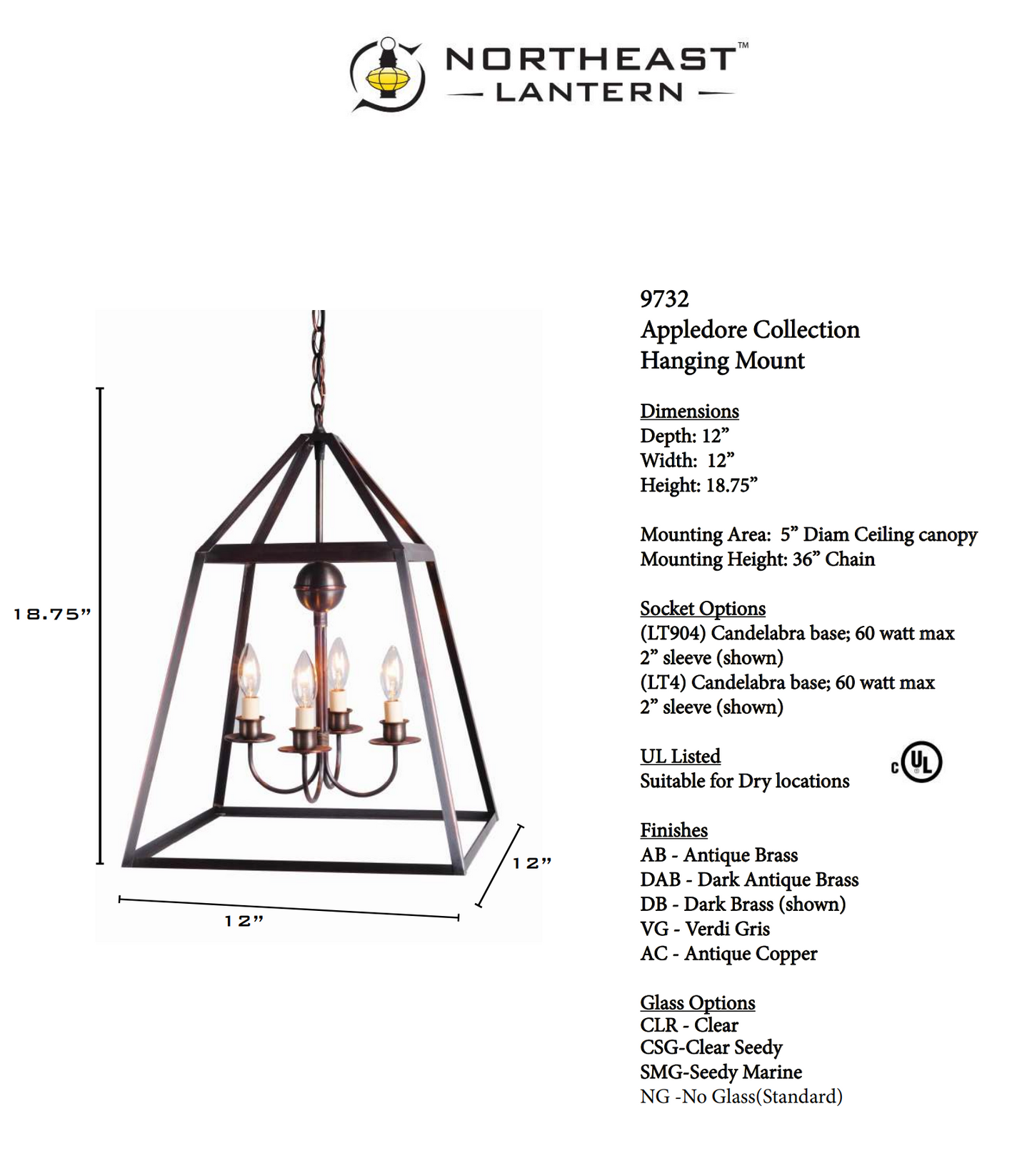 Appledore Indoor Hanging Lantern 9732