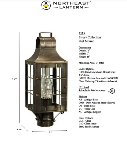 Livery Culvert Top H Rod Outdoor Post Lantern 9233