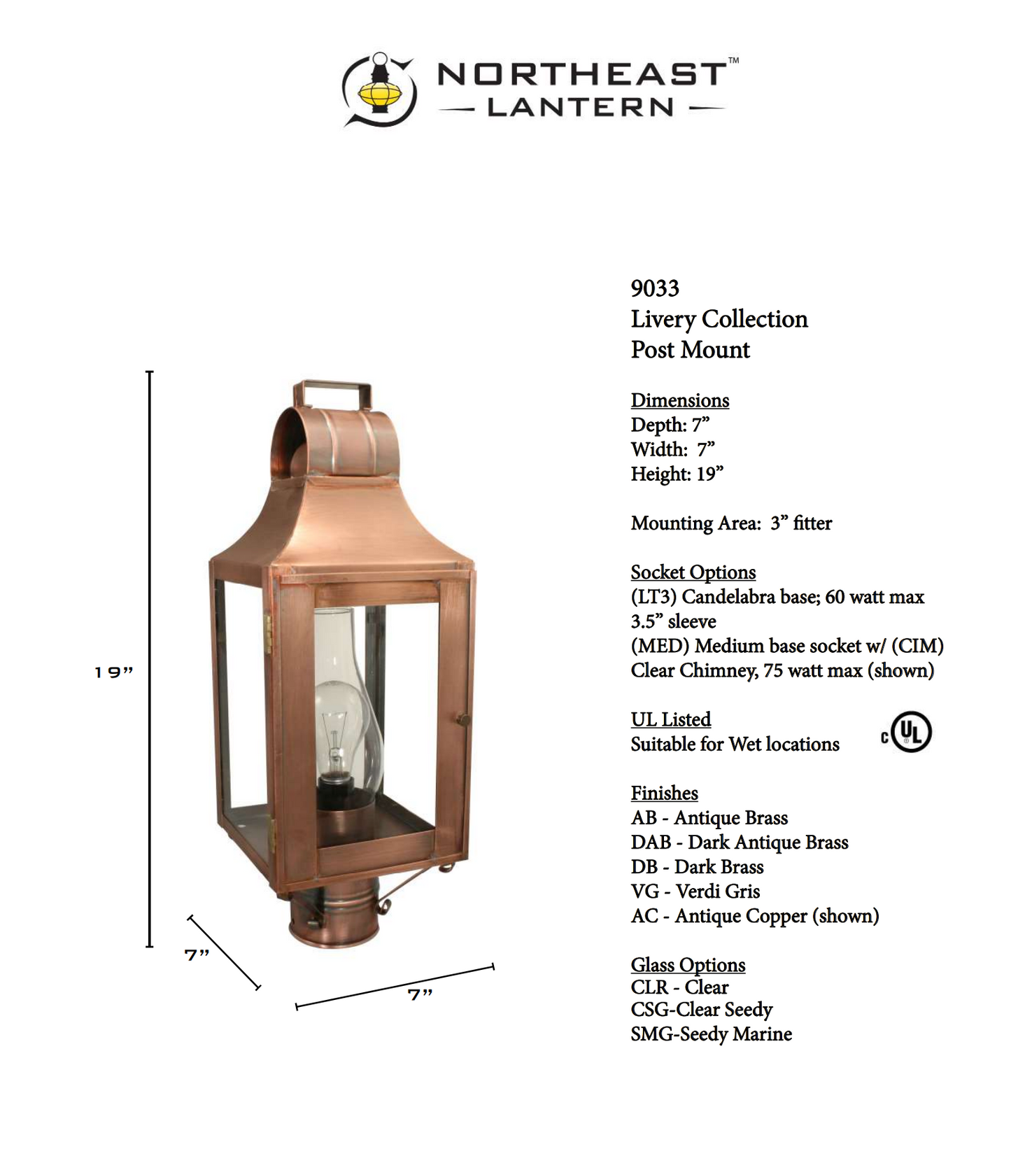 Livery Culvert Top Outdoor Post Lantern 9033