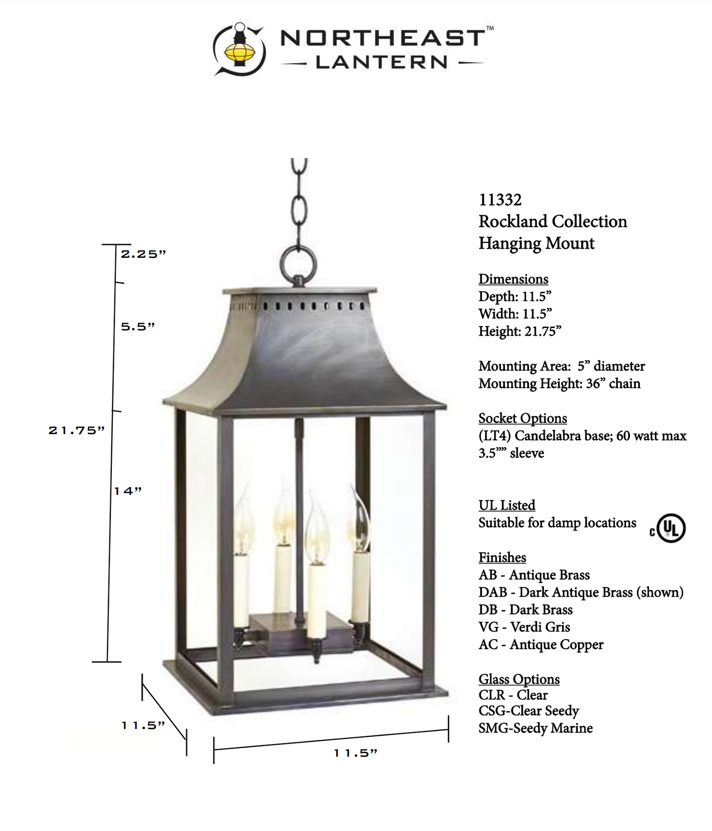Rockland Large Hanging Lantern 11332