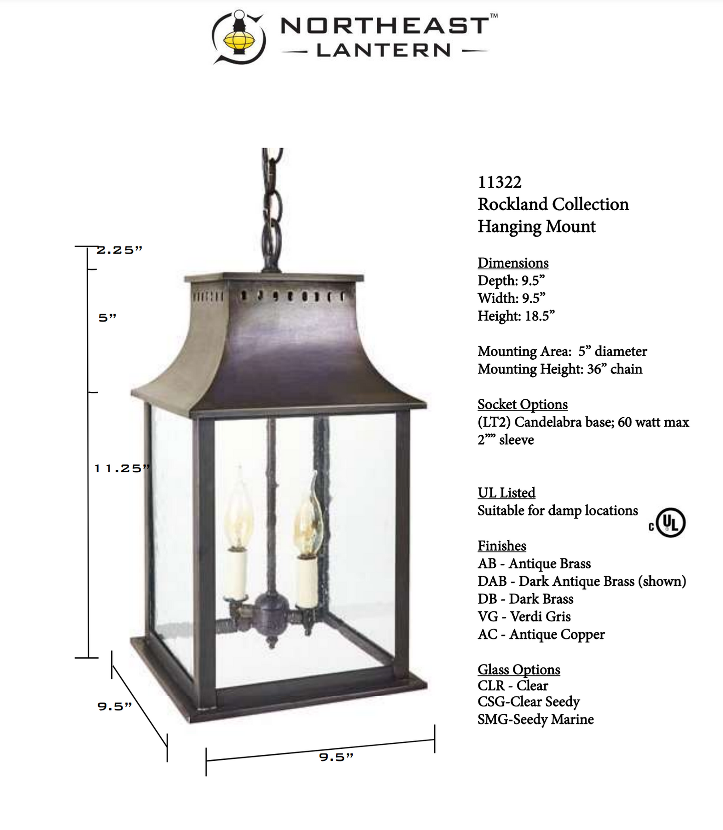 Rockland Medium Hanging Lantern 11322
