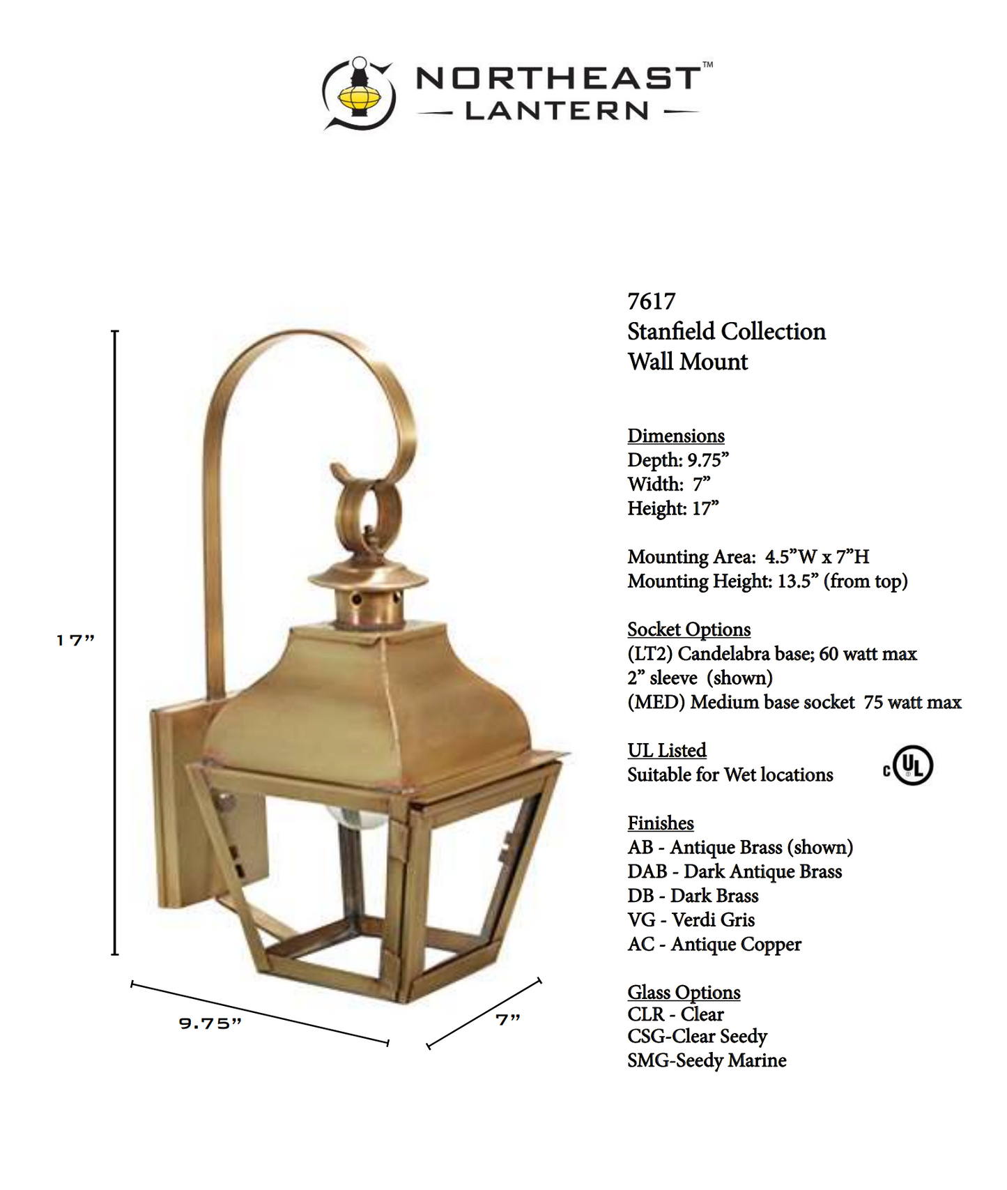 Stanfield Curved Top With Top Scroll Outdoor Wall Lantern 7617