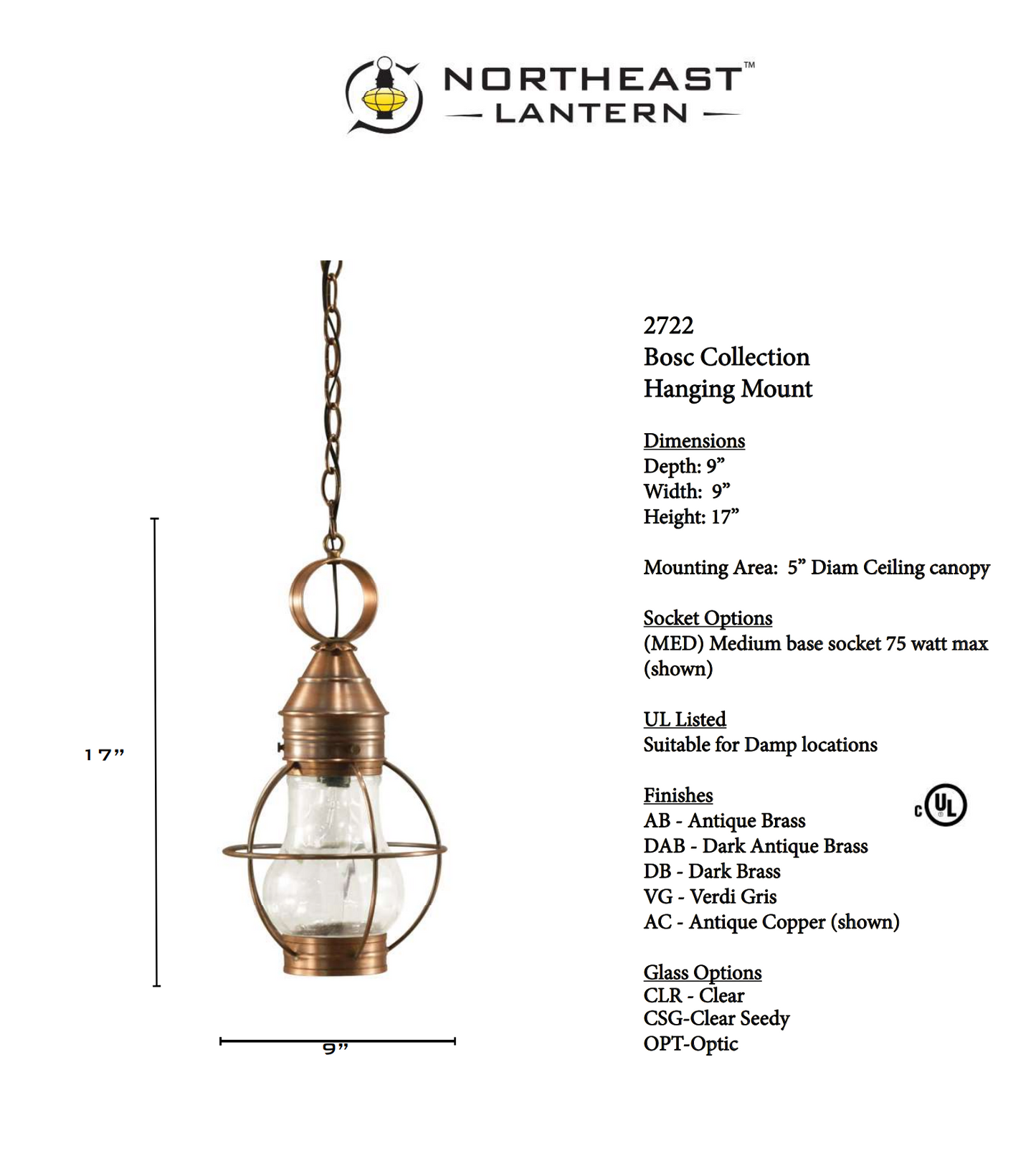 Bosc Outdoor Hanging Lantern 2722