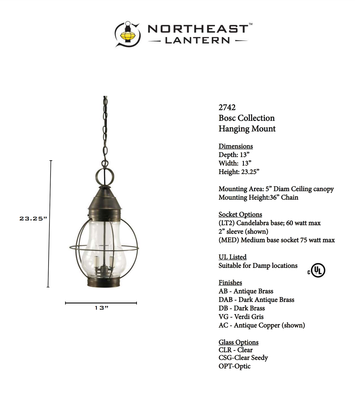 Bosc Outdoor Hanging Lantern 2742