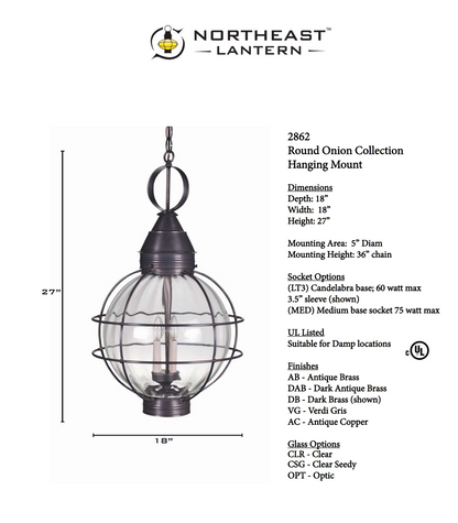 Round Onion Outdoor Hanging Lantern 2862