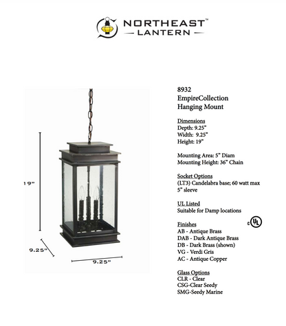 Empire Outdoor Hanging Lantern 8932