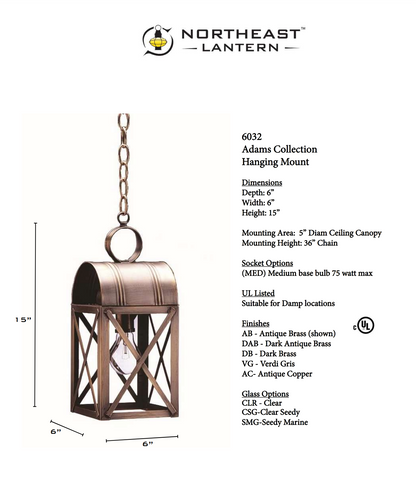Adams Culvert Top X Bars Outdoor Hanging Lantern 6032