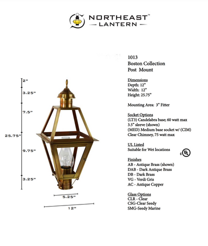 Boston Outdoor Post Lantern 1013