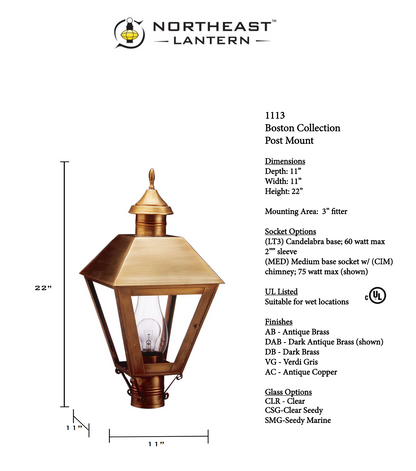 Boston Outdoor Post Lantern 1113