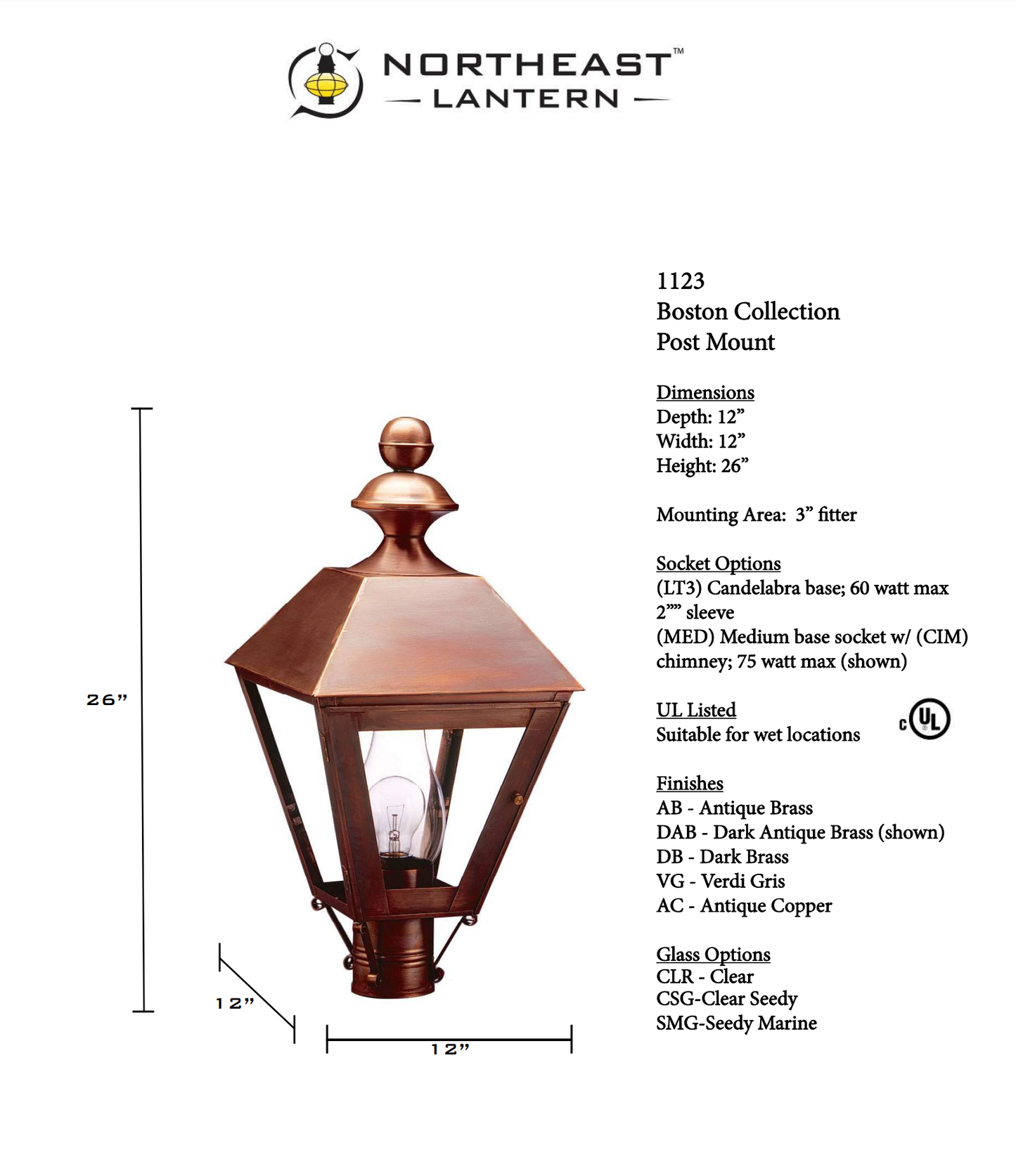 Boston Outdoor Post Lantern 1123