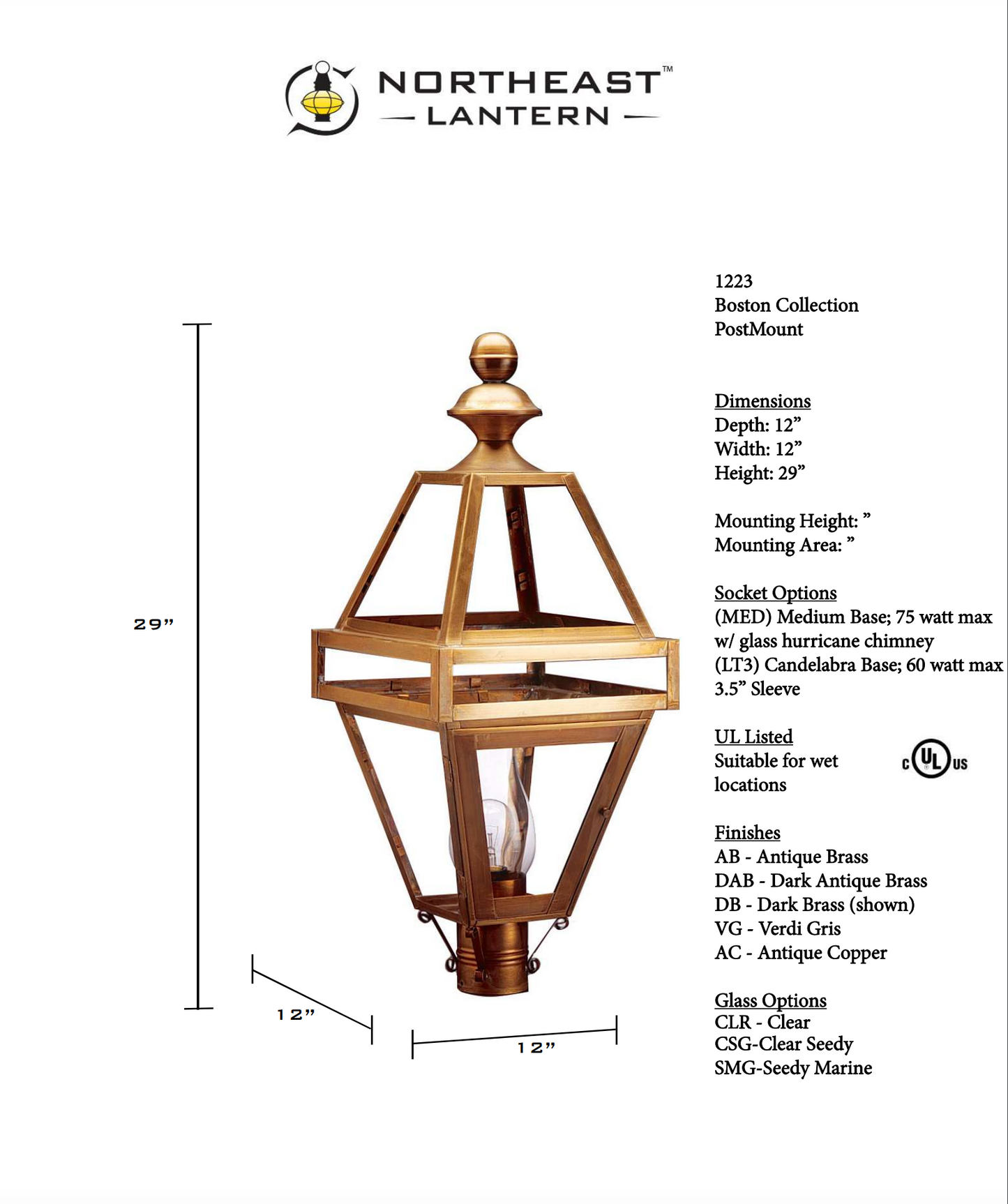 Boston Outdoor Post Lantern with Chimney 1223