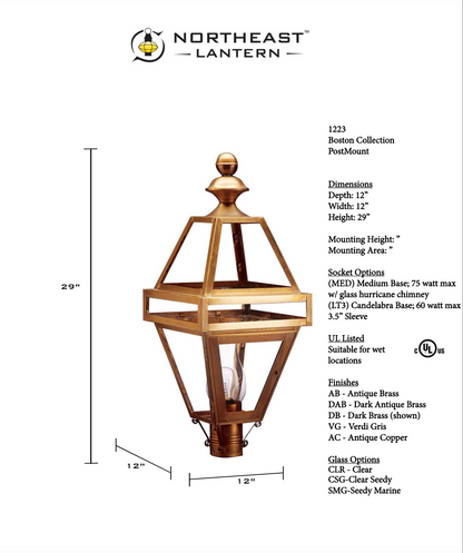 Boston Outdoor Post Lantern with Chimney 1223