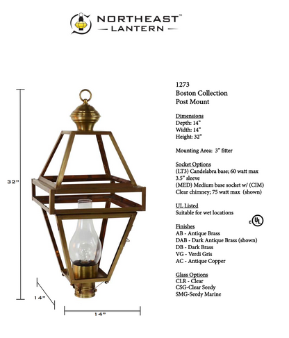 Boston Outdoor Post Lantern with Chimney 1273