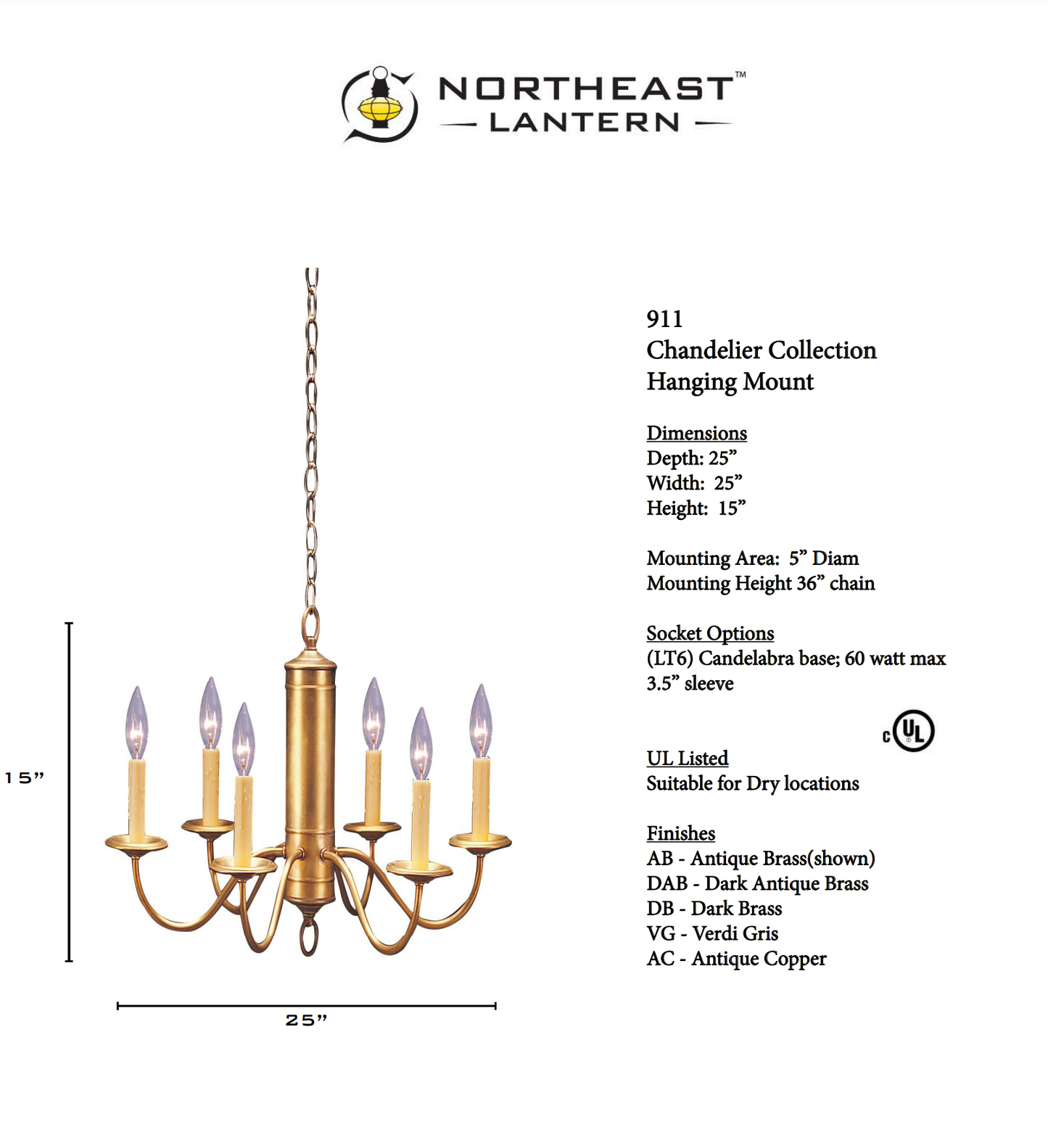 Chandelier Hanging Cylinder J arms 911