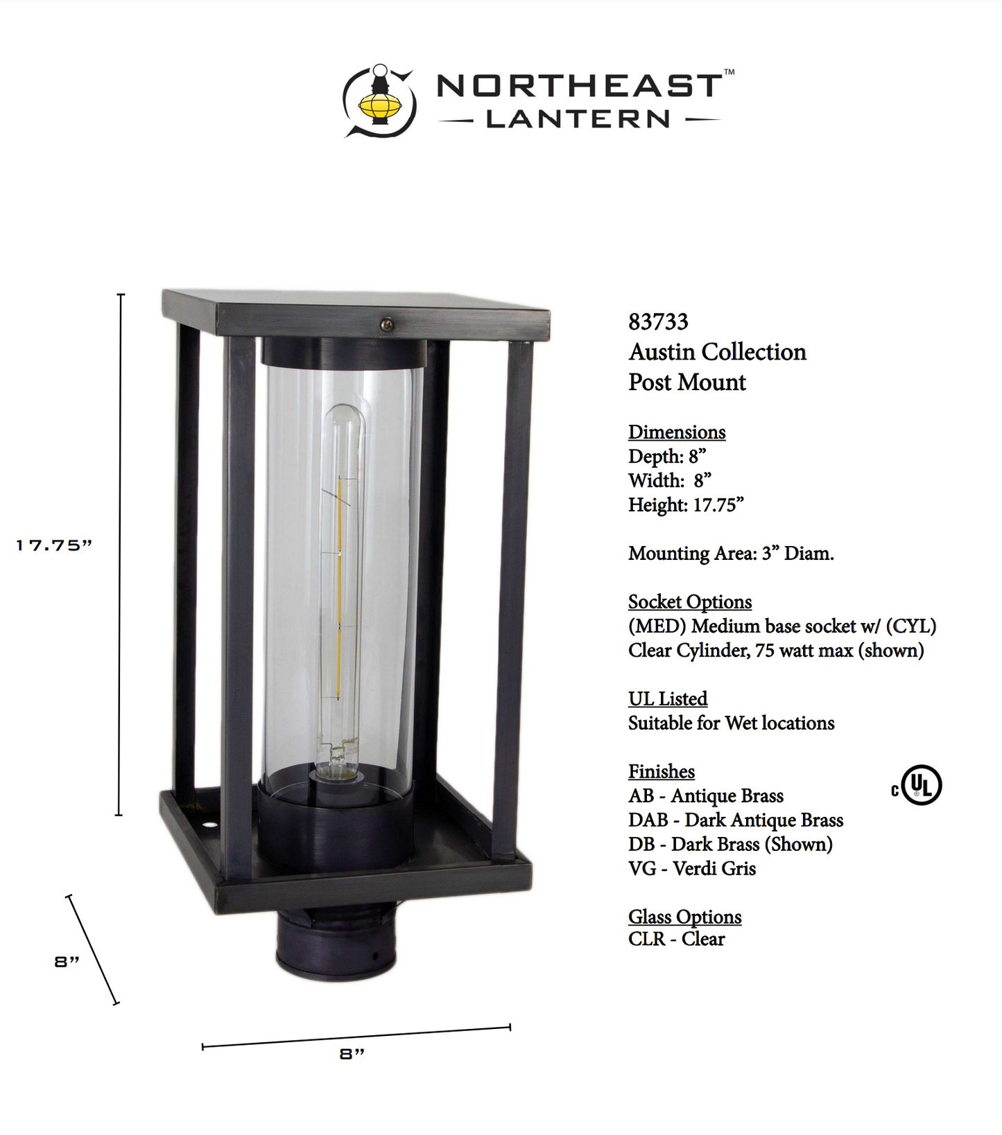 Austin Outdoor Post Lantern 83733