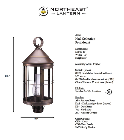 Heal Cone Top Outdoor Post Lantern 3353