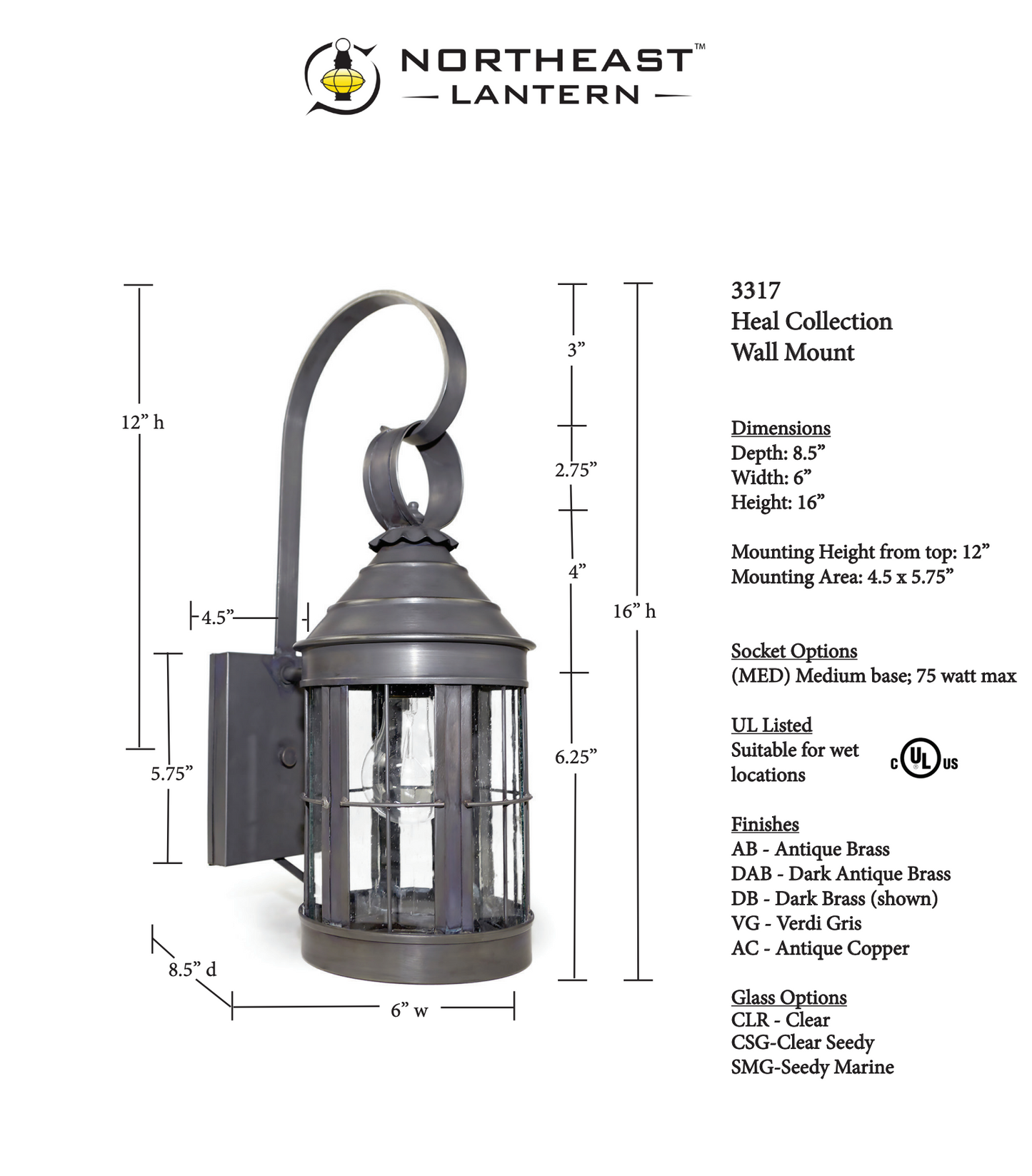 Heal Cone Top Outdoor Wall Lantern with Open Bottom 3317