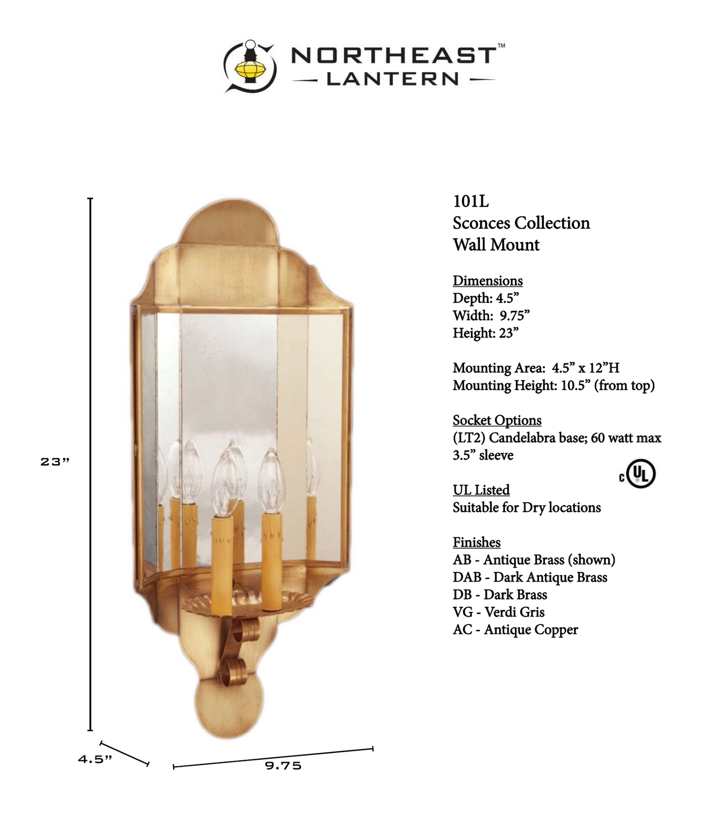 Large Mirrored Wall Sconce 101L