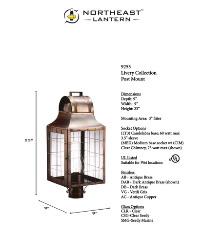 Livery Culvert Top H Rod Outdoor Post Lantern 9253