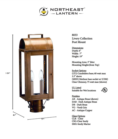 Livery Culvert Top Outdoor Post Lantern 8033